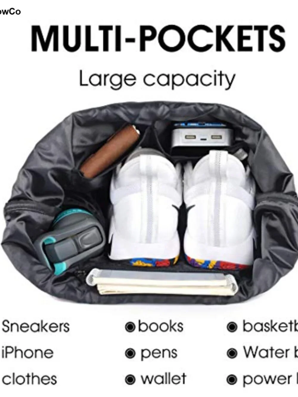 Drawstring Backpack Water Resistant Nylon Gym Bag with Mesh Pockets